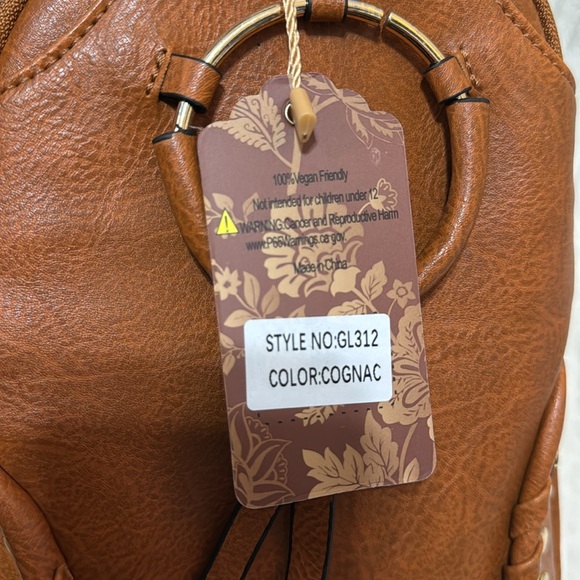 Cognac Leather Crossbody Bag with Patterned Strap - Picture 8 of 8